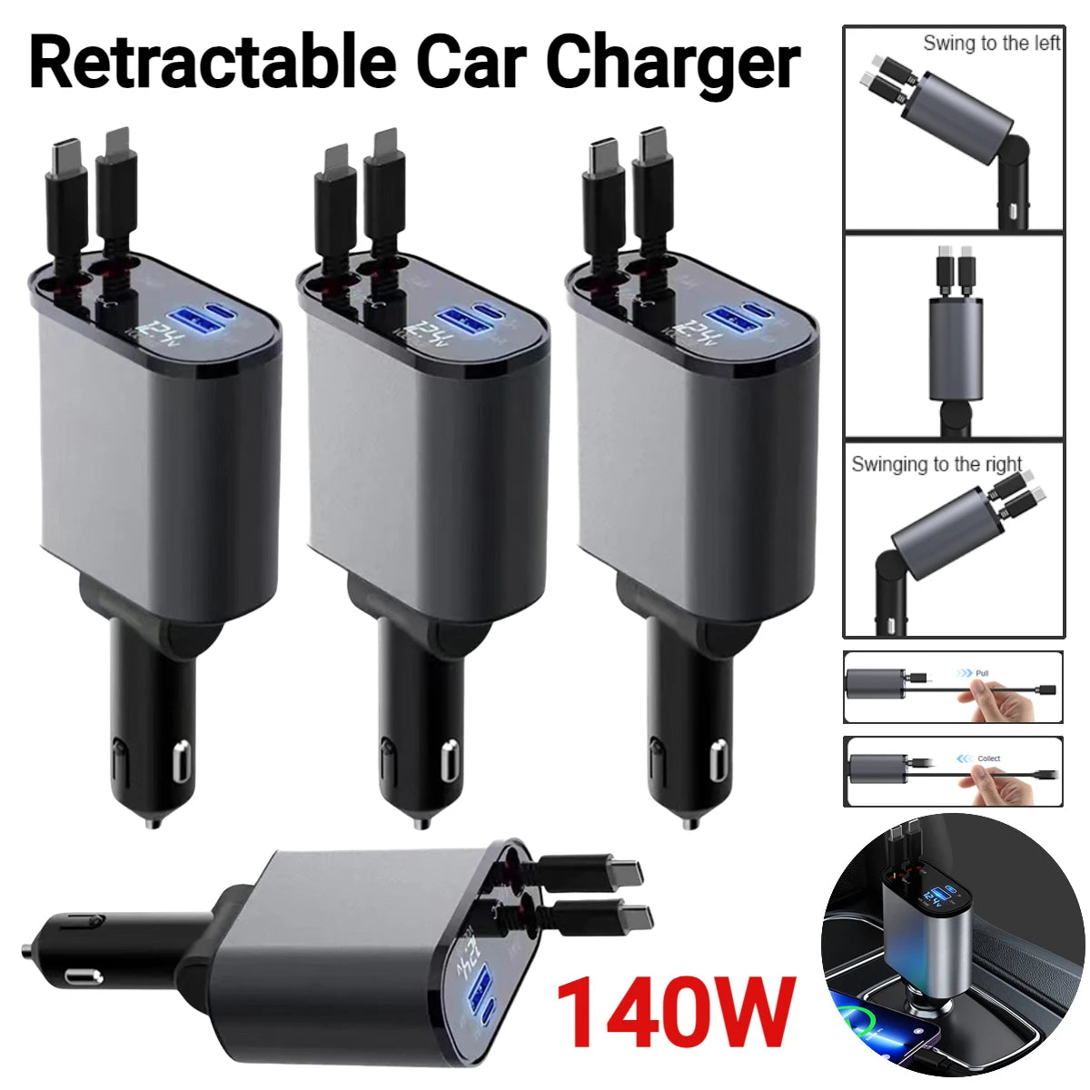 Retractable Car Charger | Retractable Phone Charger|Nanner's NickNacks